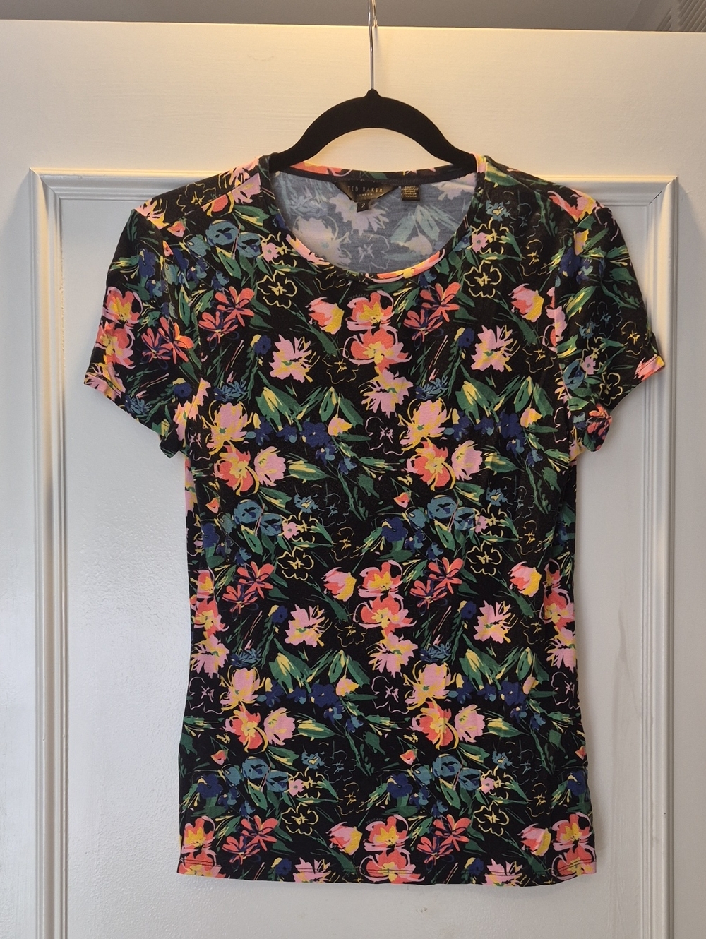 Ted Baker Black Floral Print Short-Sleeve Tee